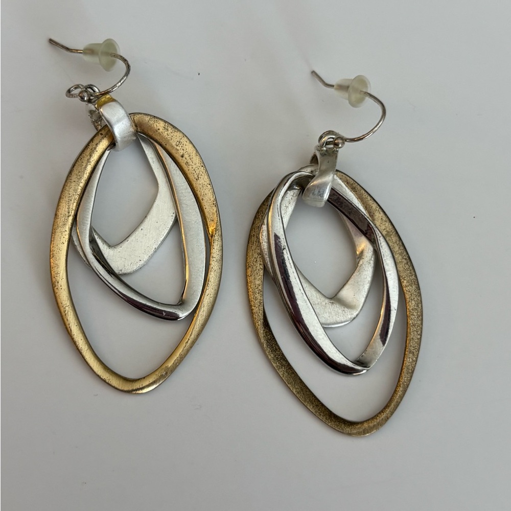 Dangle Hoop Earrings Gold Silver Tone Geometric Statement
